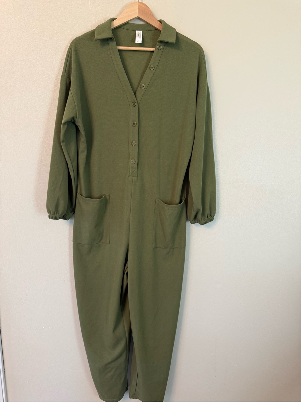 Halara Olive Green Waffle Knit Collared Jumpsuit Utility Romper M